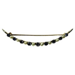 14K Yellow Gold Sapphire and Seed Pearl Pin JAGi Certified #15913