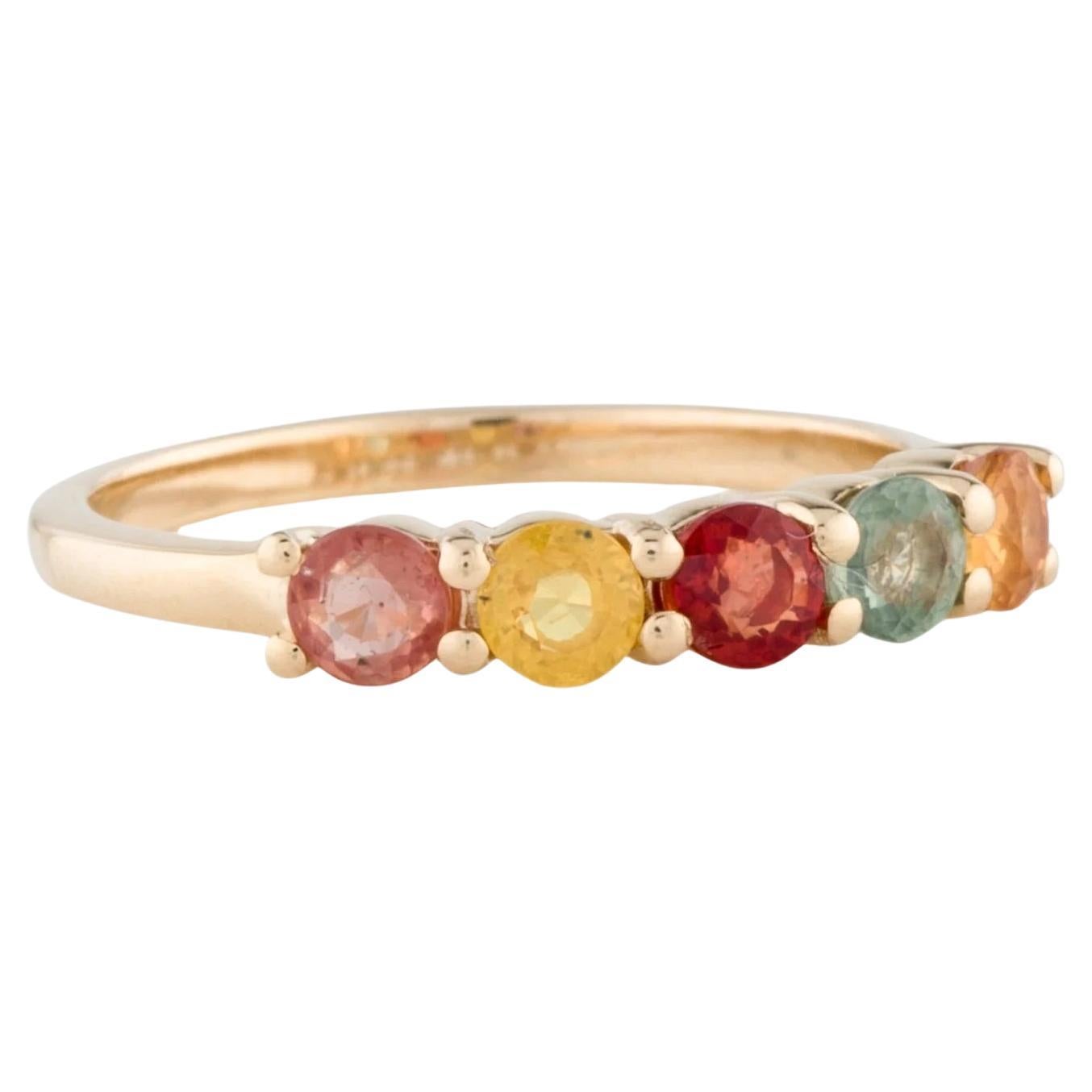 14K Yellow Gold Sapphire Band, 0.74 Carat Round Sapphires, Size 6 For Sale