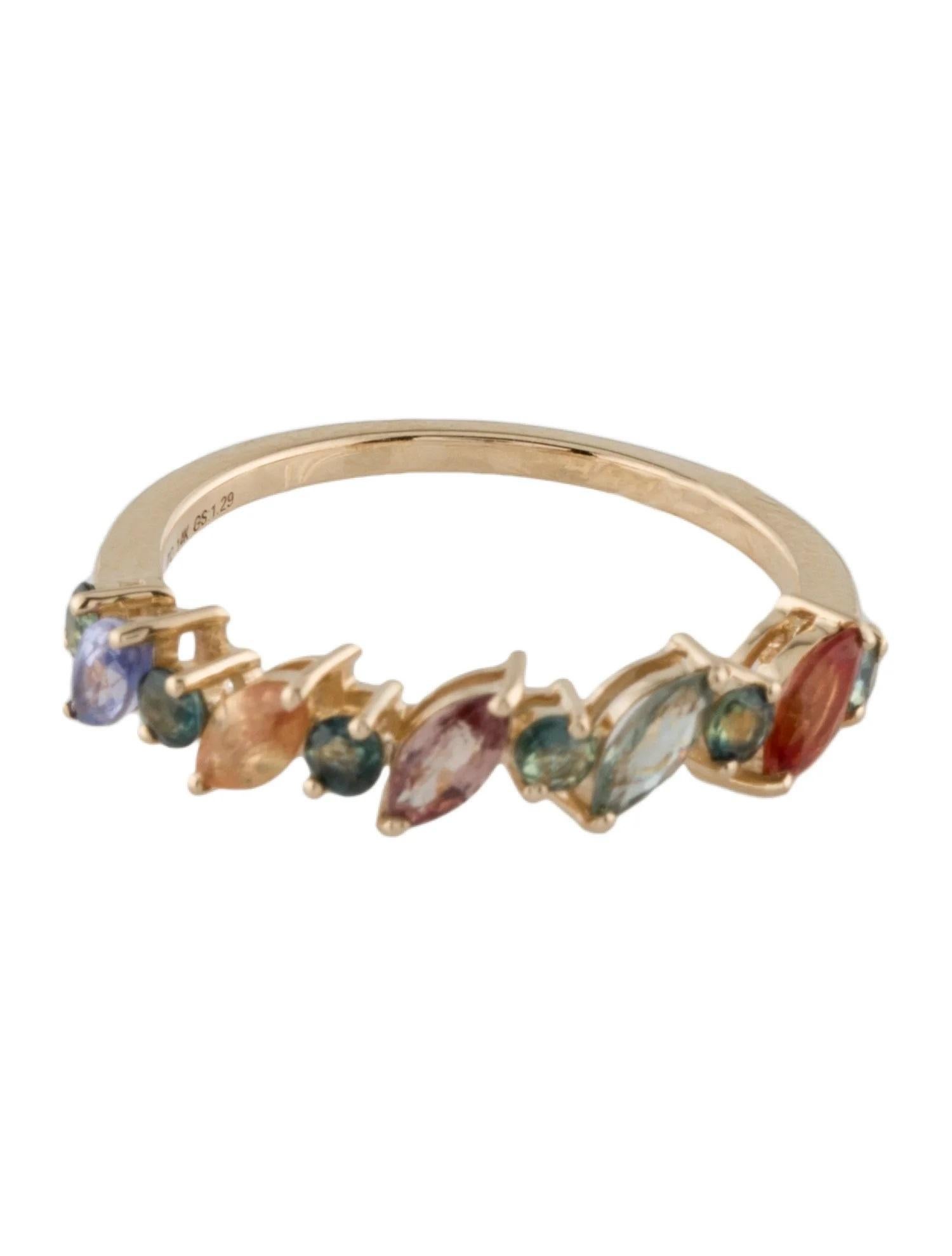 Artist 14K Yellow Gold Sapphire Band Featuring Marquise & Round Sapphires, Size 7 For Sale