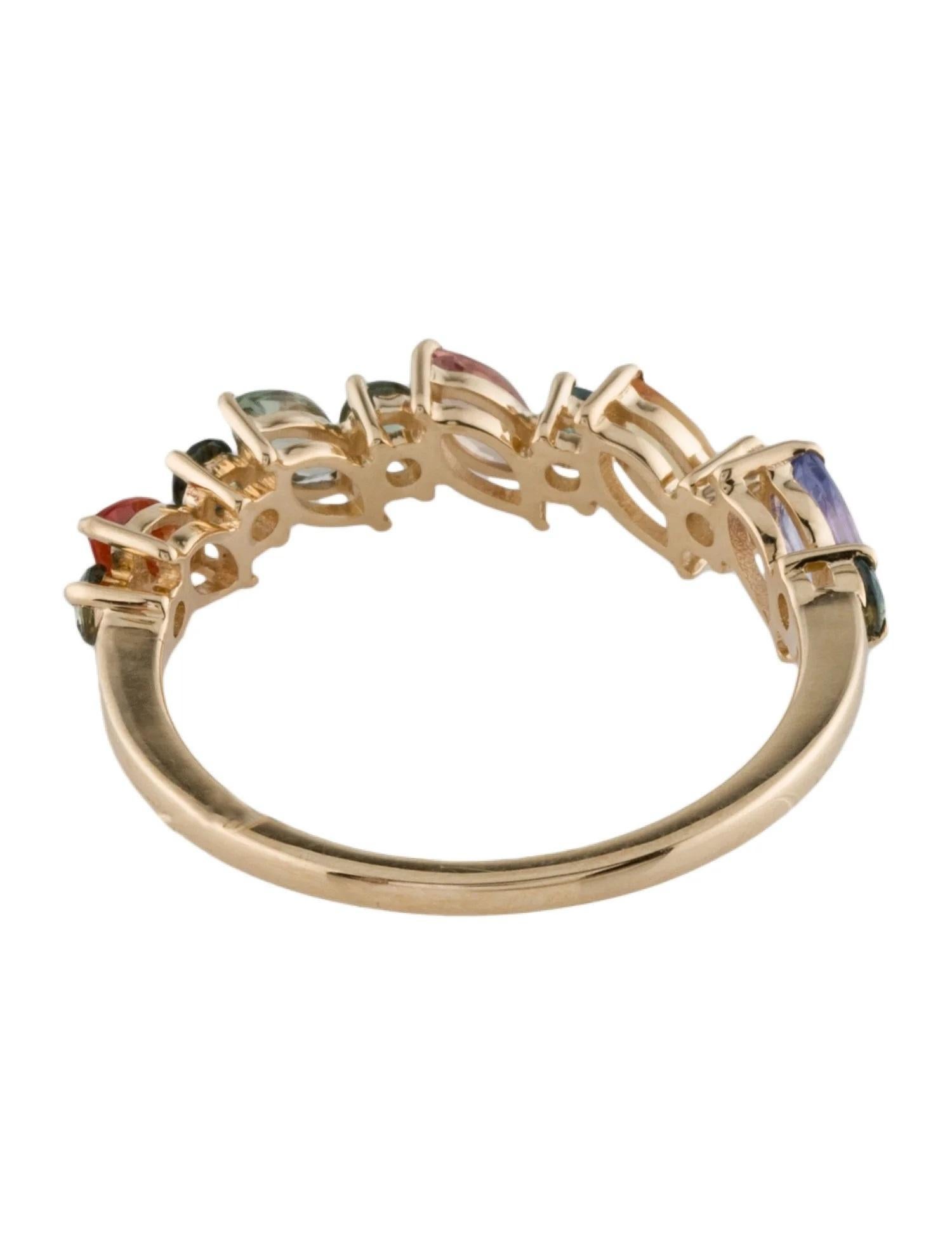 Marquise Cut 14K Yellow Gold Sapphire Band Featuring Marquise & Round Sapphires, Size 7 For Sale