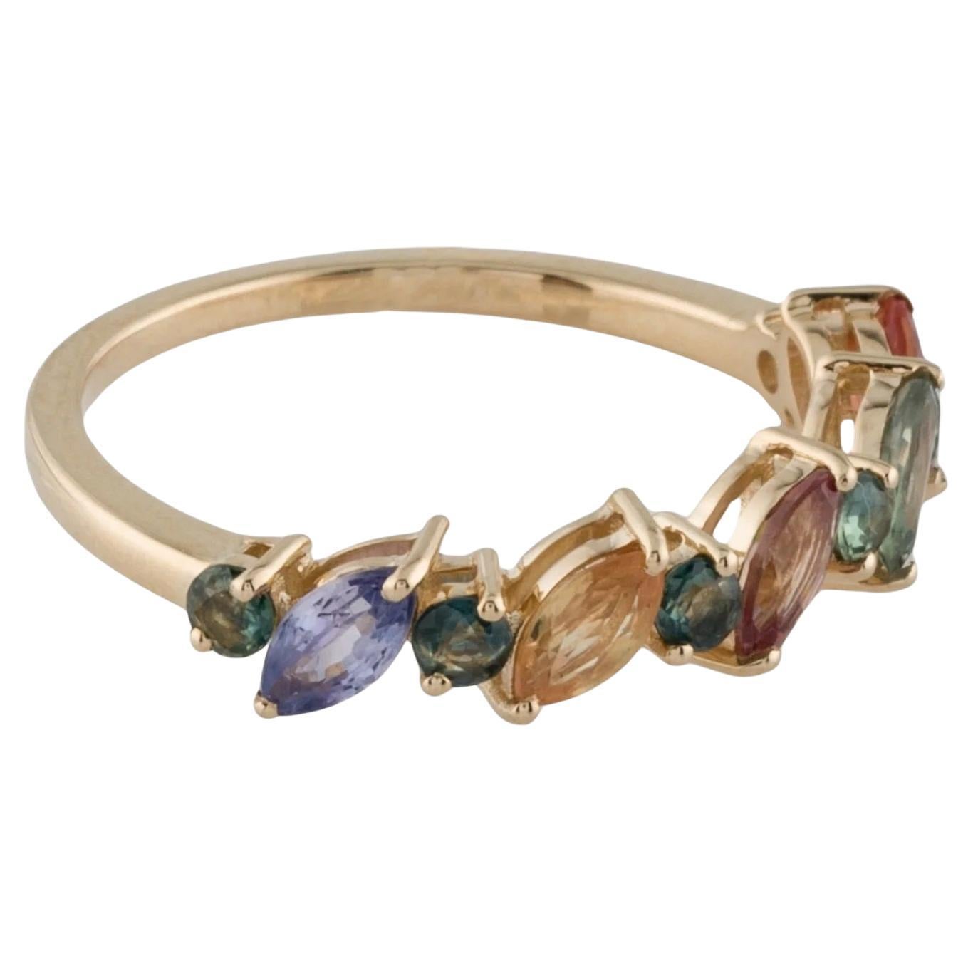 14K Yellow Gold Sapphire Band Featuring Marquise & Round Sapphires, Size 7