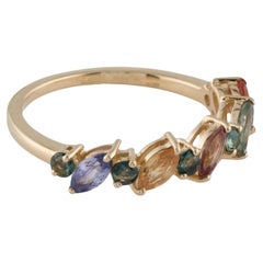 14 Karat Gelbgold Saphir-Ring mit Marquise- und runden Saphiren, Größe 7