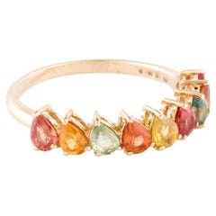 14K Yellow Gold Sapphire Band Ring – 1.43ctw Pear Modified Brilliant Sapphires
