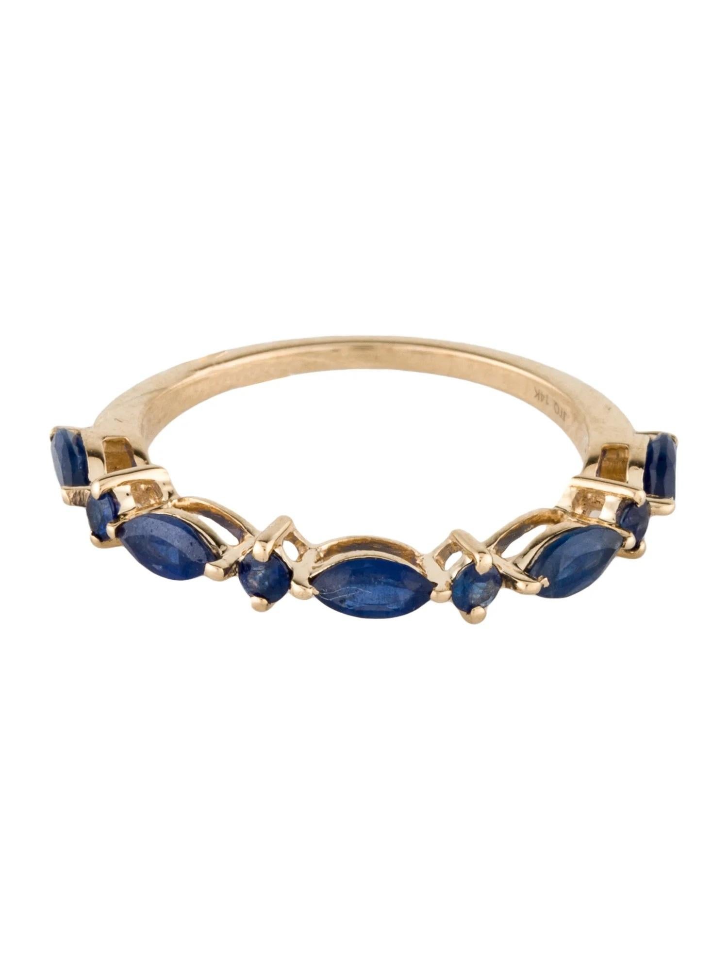 Artist 14K Yellow Gold Sapphire Band Ring, Size 6.5  Marquise Sapphire & 0.20 Carat Ro For Sale