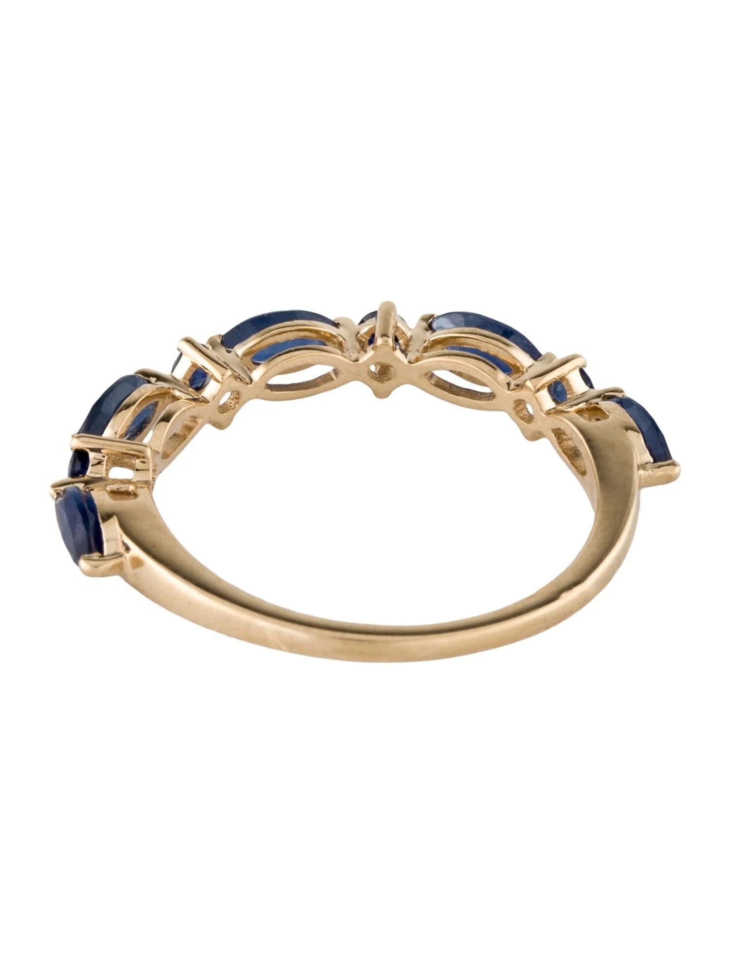 Marquise Cut 14K Yellow Gold Sapphire Band Ring, Size 6.5  Marquise Sapphire & 0.20 Carat Ro For Sale