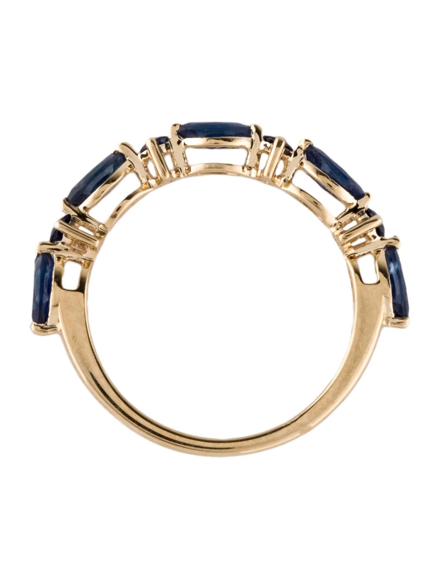14K Yellow Gold Sapphire Band Ring, Size 6.5  Marquise Sapphire & 0.20 Carat Ro In New Condition For Sale In Holtsville, NY