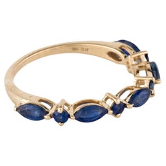 14K Yellow Gold Sapphire Band Ring, Size 6.5  Marquise Sapphire & 0.20 Carat Ro