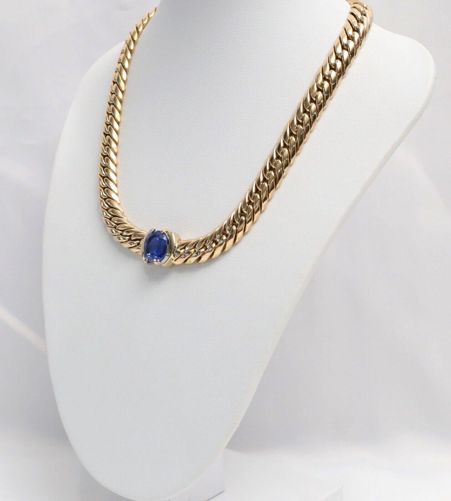 Oval Cut 14k Yellow Gold Sapphire Choker Necklace, 14.25 inches - 37.2g
