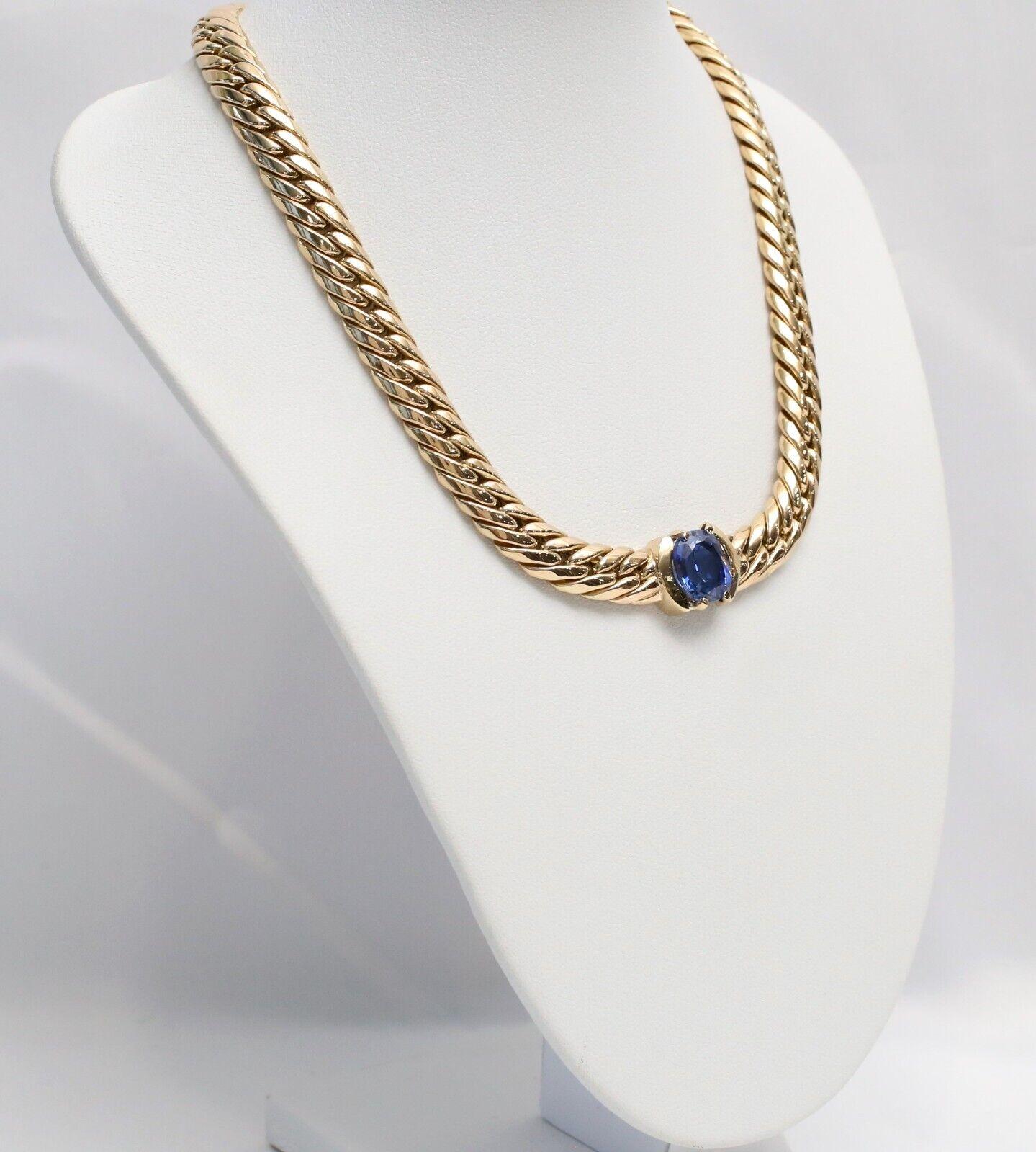 14k Yellow Gold Sapphire Choker Necklace, 14.25 inches - 37.2g In Good Condition In Providence, RI