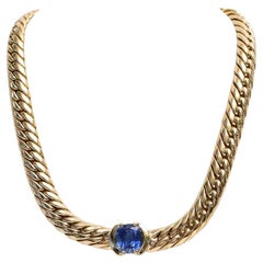 14k Yellow Gold Sapphire Choker Necklace, 14.25 inches - 37.2g