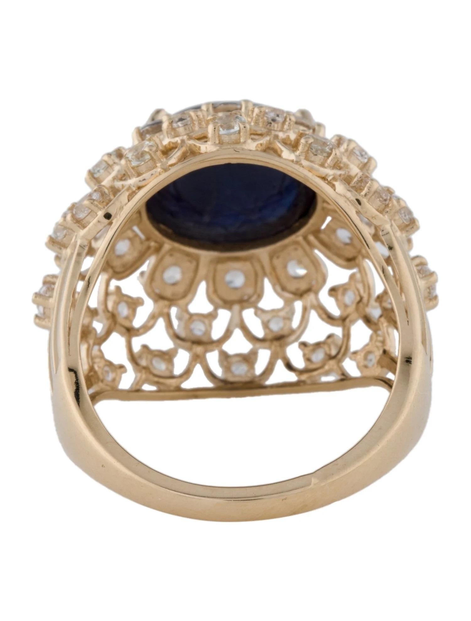 Taille ronde Bague cocktail en or jaune 14 carats saphir taille : 7  Saphir brillant rond & Colo en vente