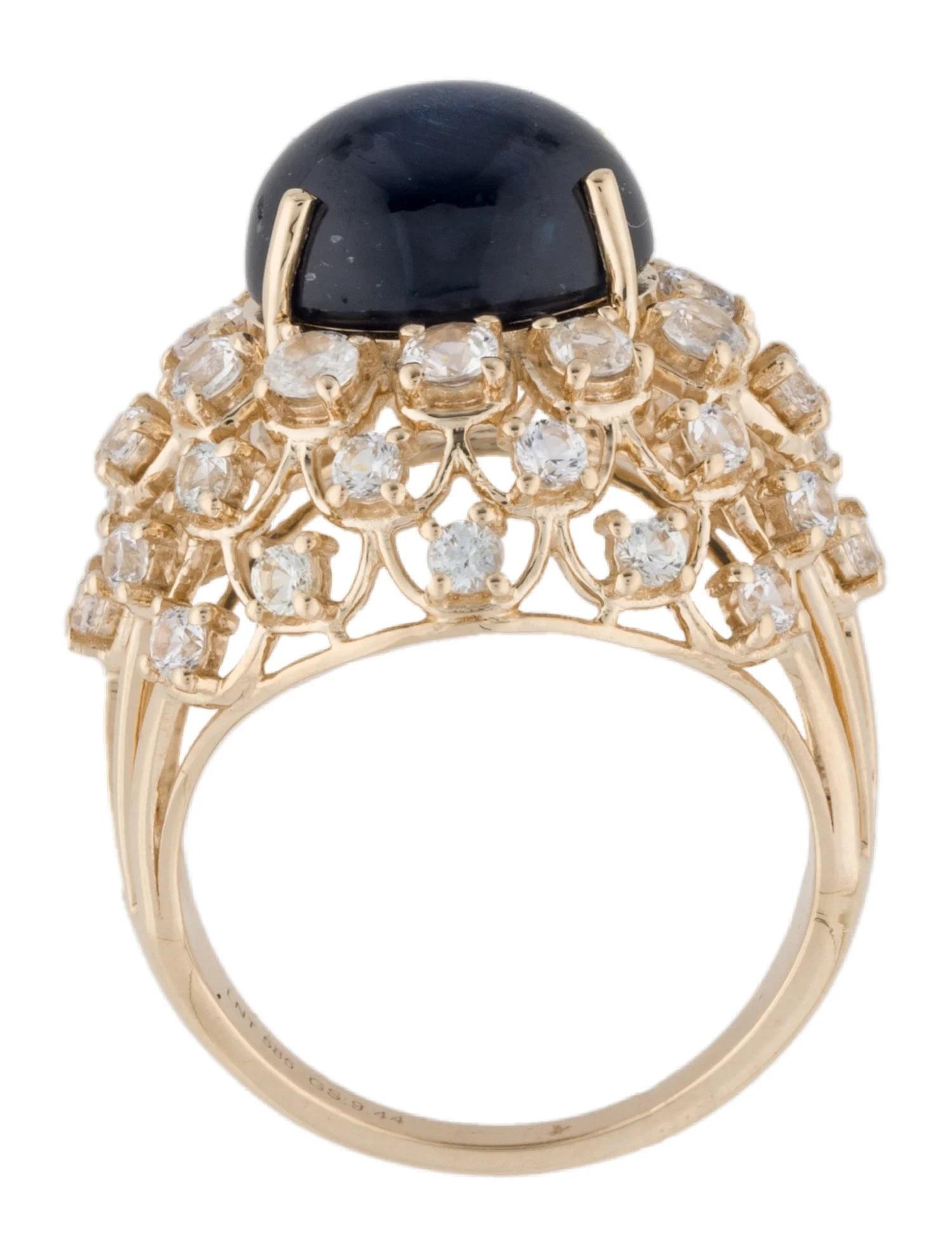 Bague cocktail en or jaune 14 carats saphir taille : 7  Saphir brillant rond & Colo Neuf - En vente à Holtsville, NY