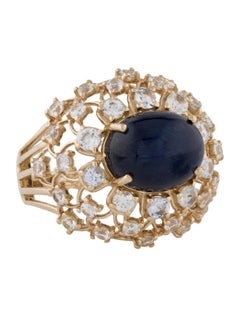 14K Yellow Gold Sapphire Cocktail Ring Size: 7  Round Brilliant Sapphire & Colo