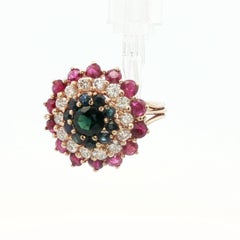 14k Yellow Gold Sapphire, Diamond and Ruby Ring