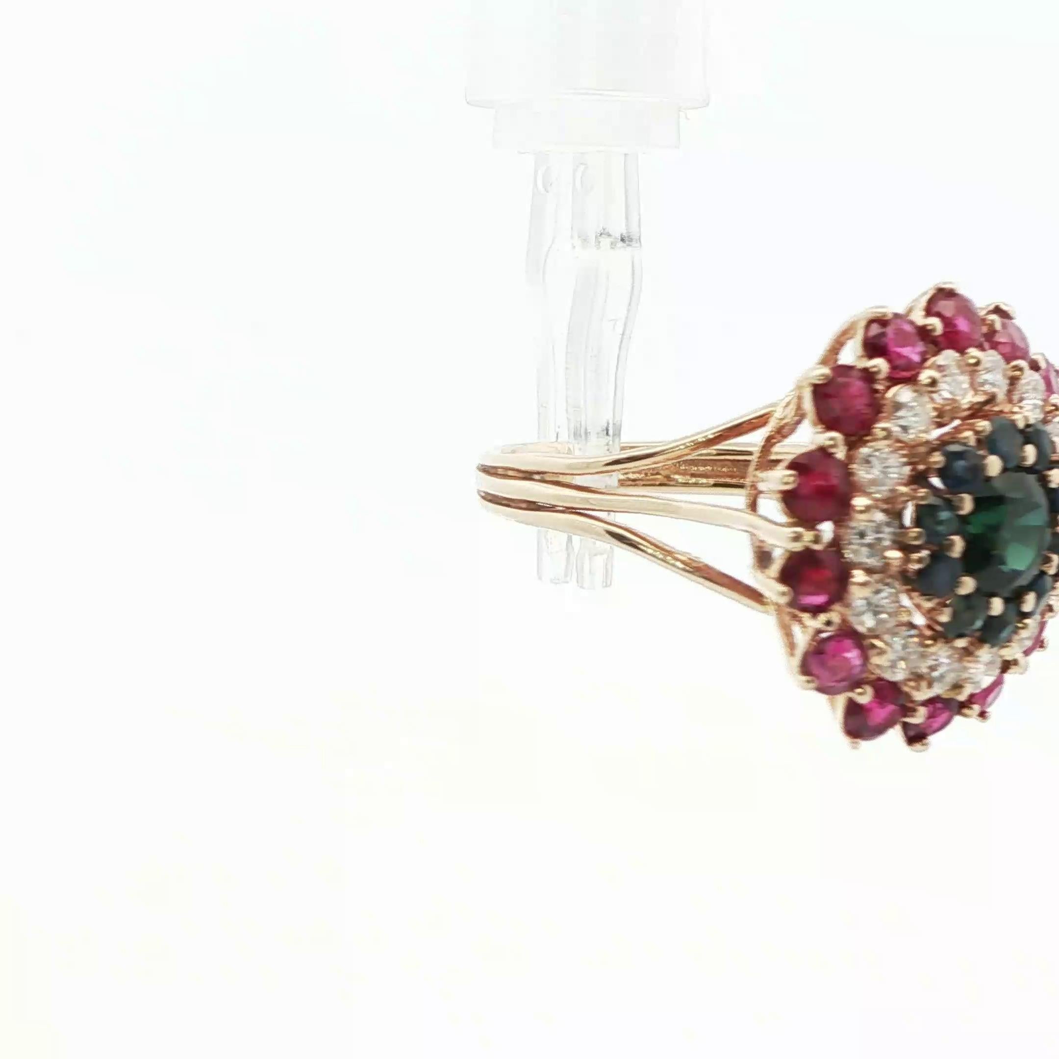 14k Yellow Gold Sapphire, Diamond and Ruby Ring In Good Condition For Sale In Lexington, KY