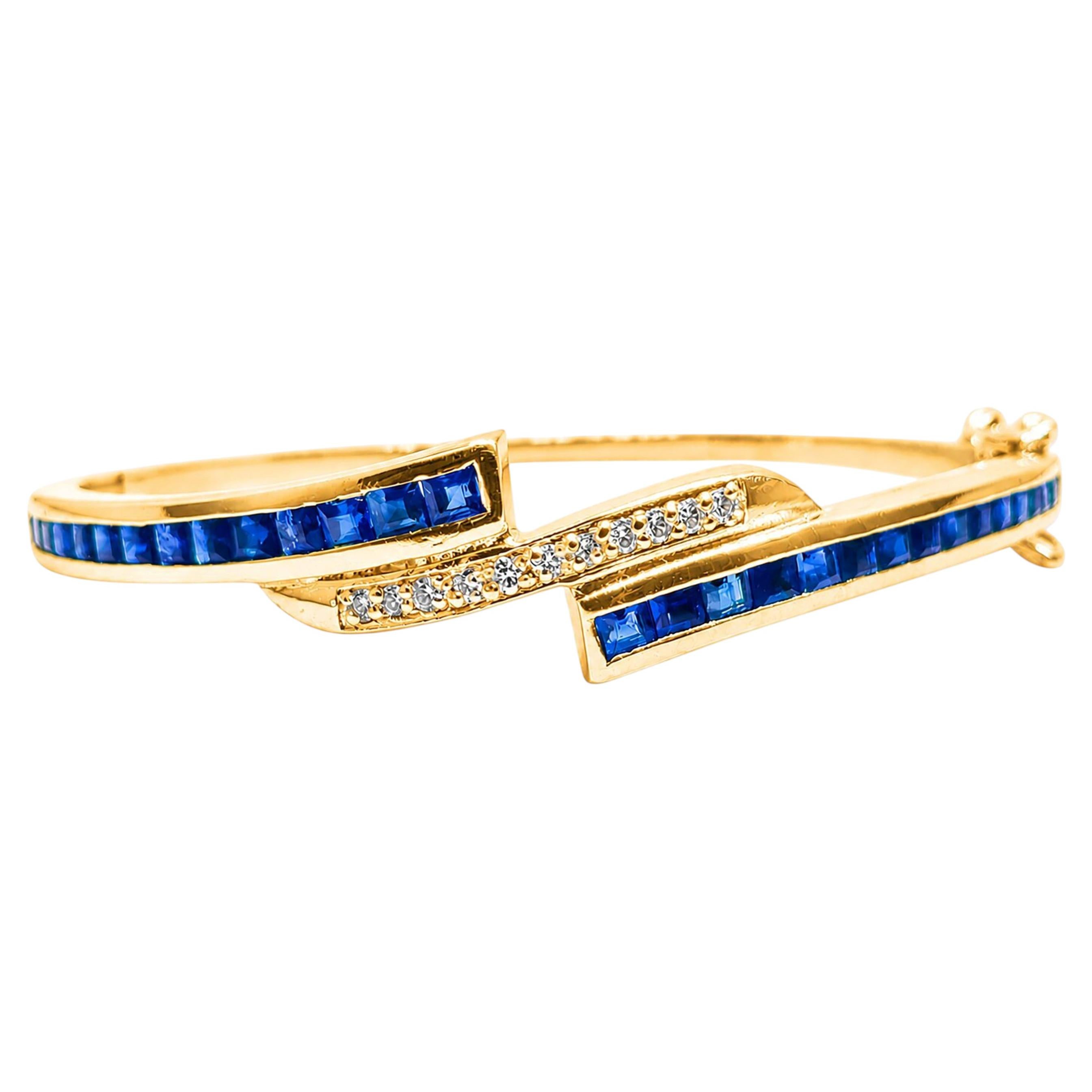 14K Yellow Gold Sapphire Diamond Bangle Bracelet H VS Diamond Bangle Unisex