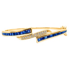 14K Yellow Gold Sapphire Diamond Bangle Bracelet H VS Diamond Bangle Unisex