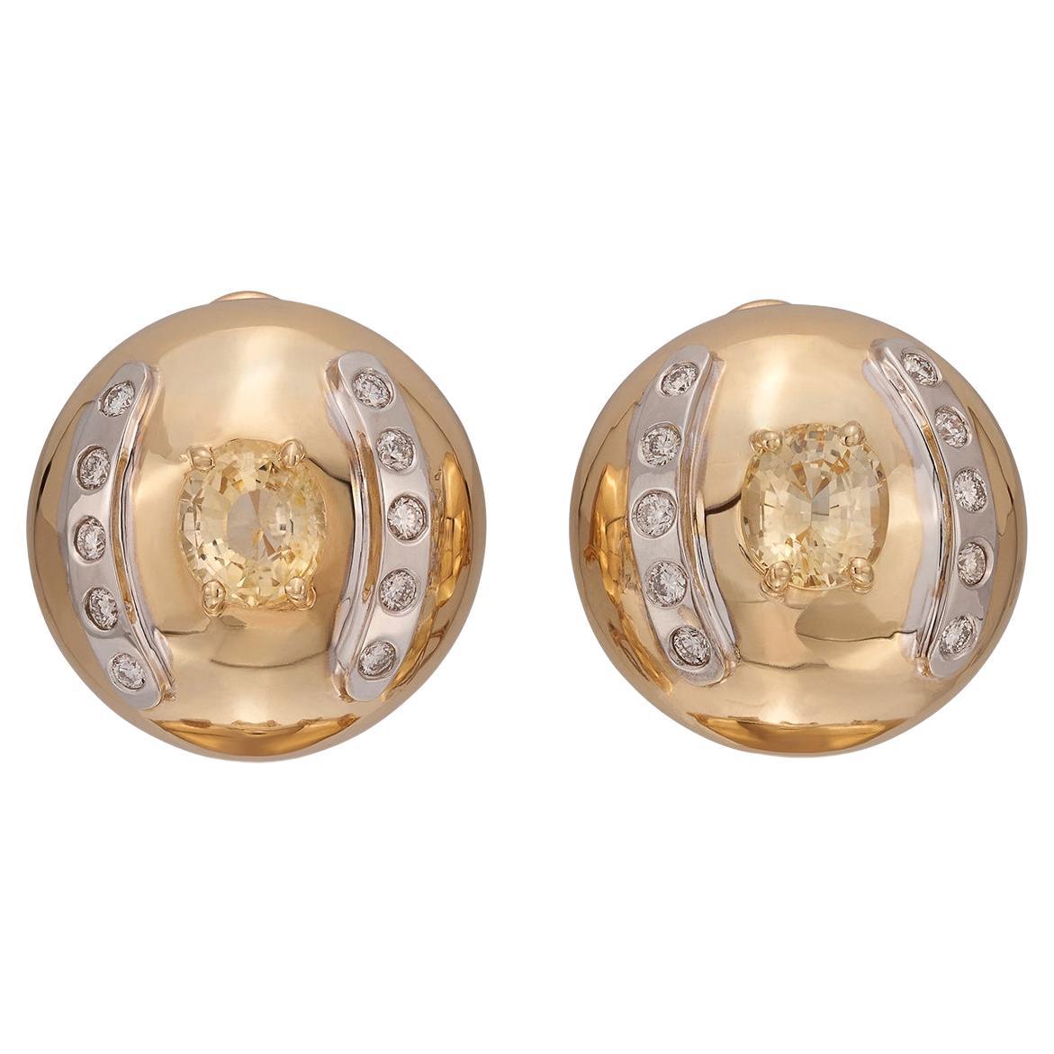 Pendientes Clip Bombe de Oro Amarillo 14k, Zafiro y Diamante en venta