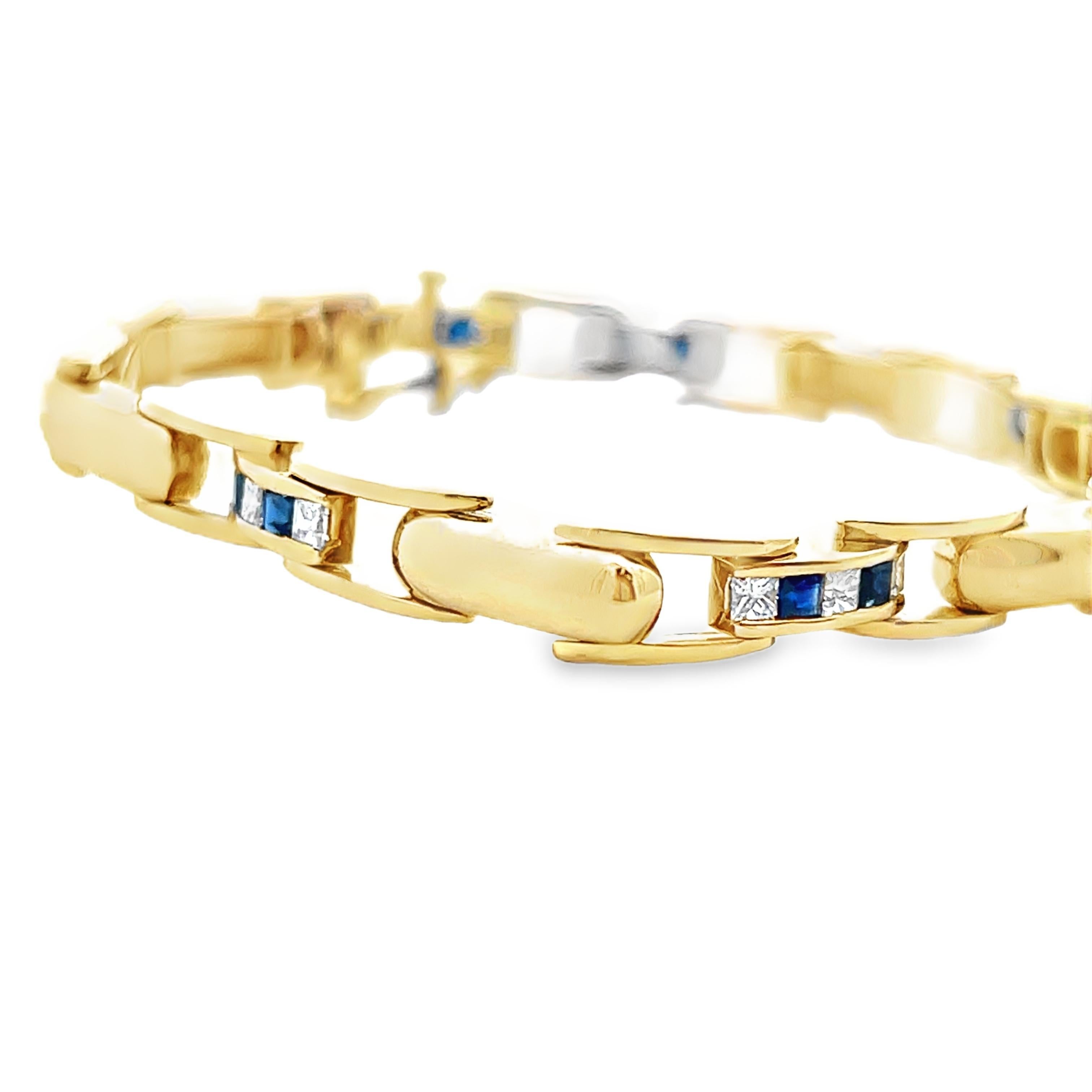 14k Yellow Gold Sapphire & Diamond Chain Bracelet For Sale 5