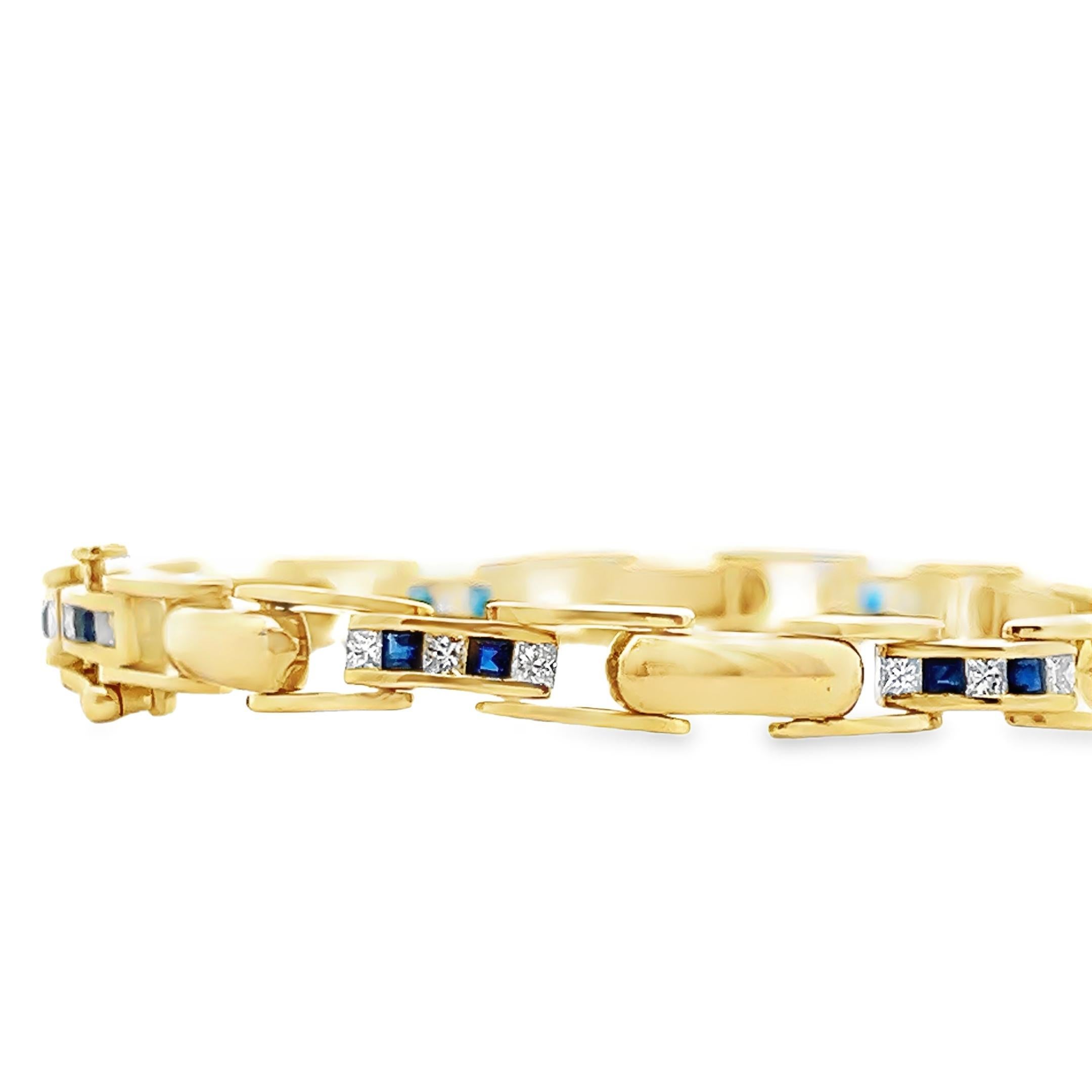 14k Yellow Gold Sapphire & Diamond Chain Bracelet In Good Condition For Sale In Lexington, KY