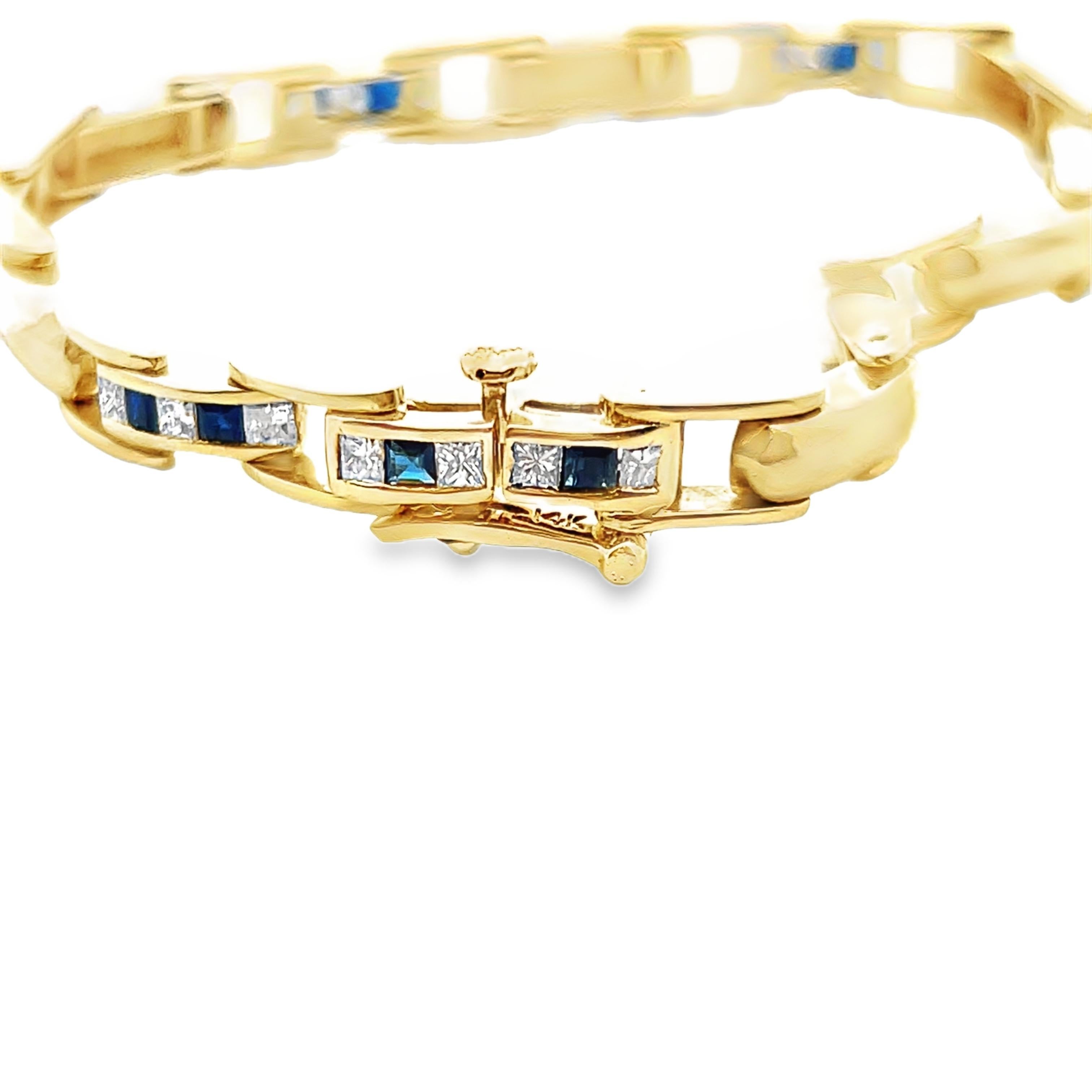 14k Yellow Gold Sapphire & Diamond Chain Bracelet For Sale 1