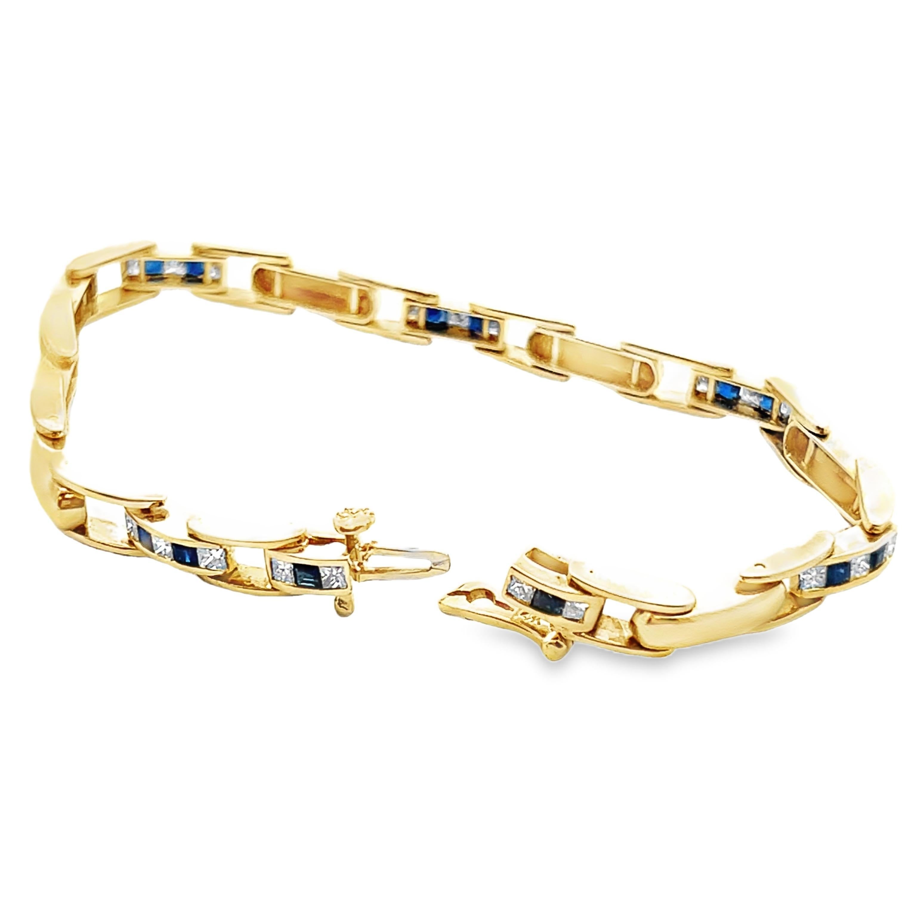 14k Yellow Gold Sapphire & Diamond Chain Bracelet For Sale 2
