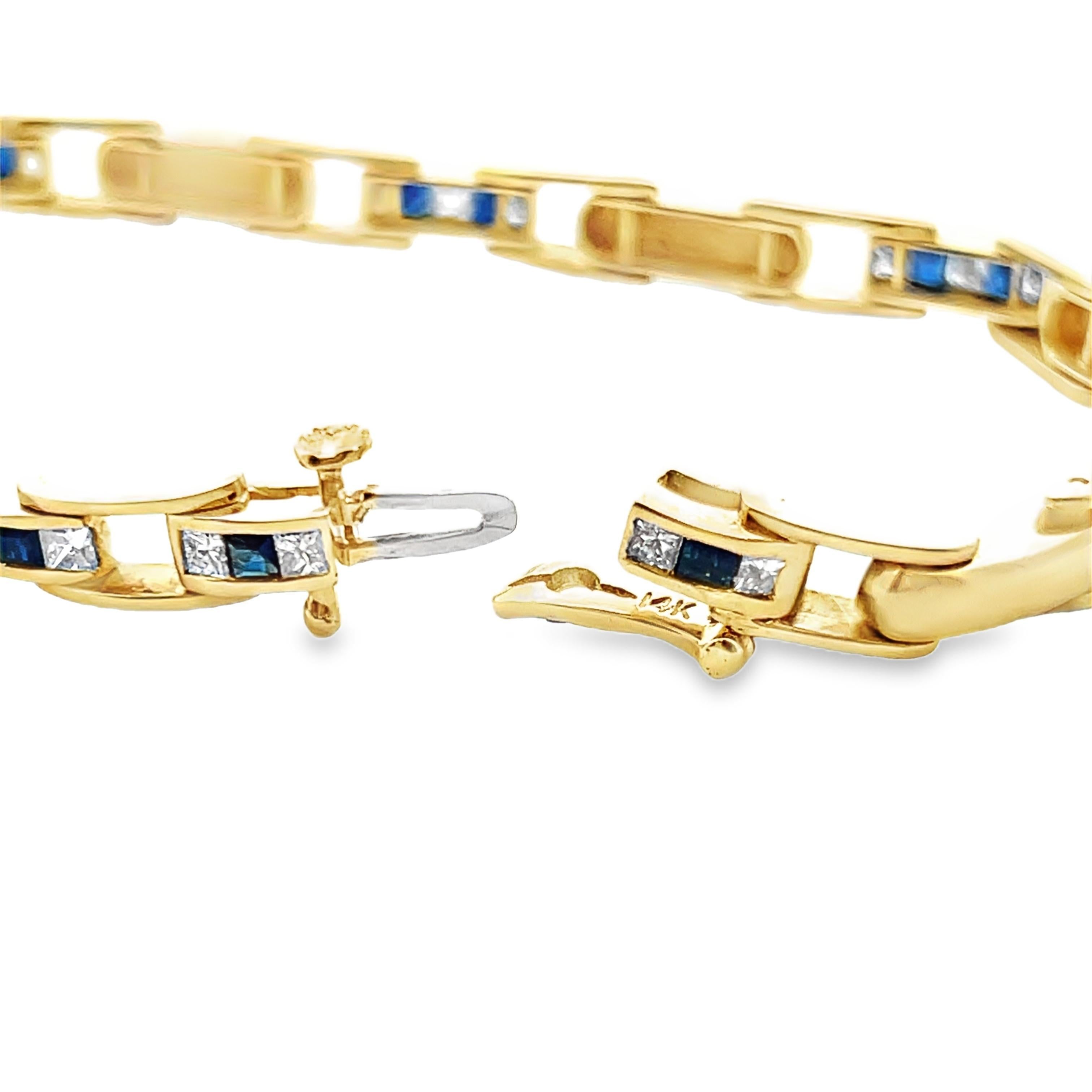 14k Yellow Gold Sapphire & Diamond Chain Bracelet For Sale 3
