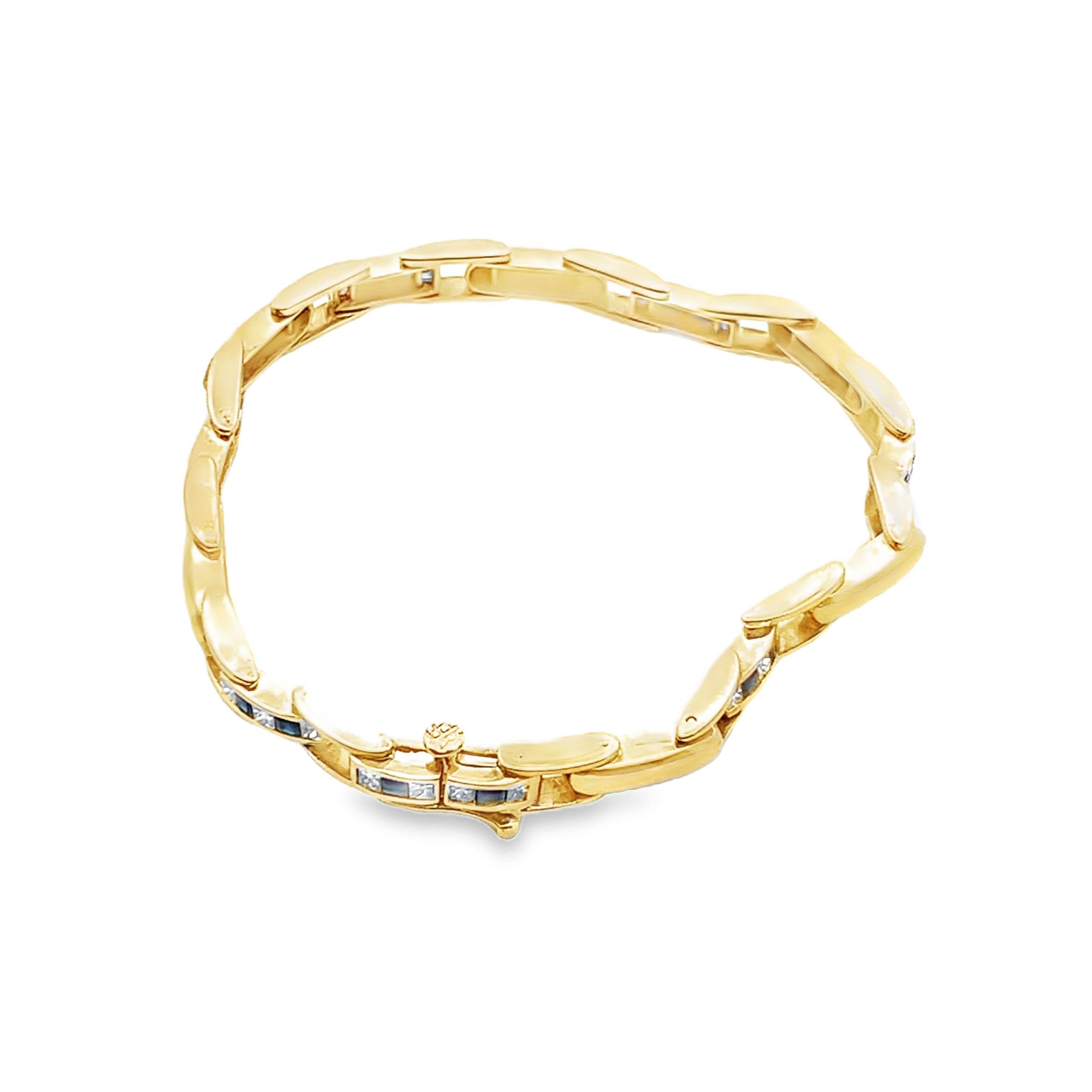 14k Yellow Gold Sapphire & Diamond Chain Bracelet For Sale 4