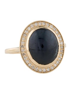 14K Yellow Gold Sapphire 
Diamond Cocktail Ring, 7.80ct Cabochon Sapphire, Size