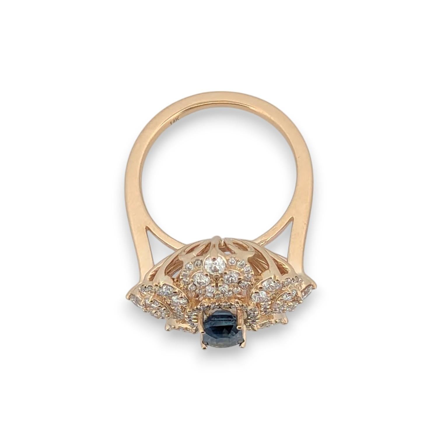 Cushion Cut Zinnia  14K Yellow Gold Sapphire & Diamond Cocktail Ring   Size 6.5 For Sale