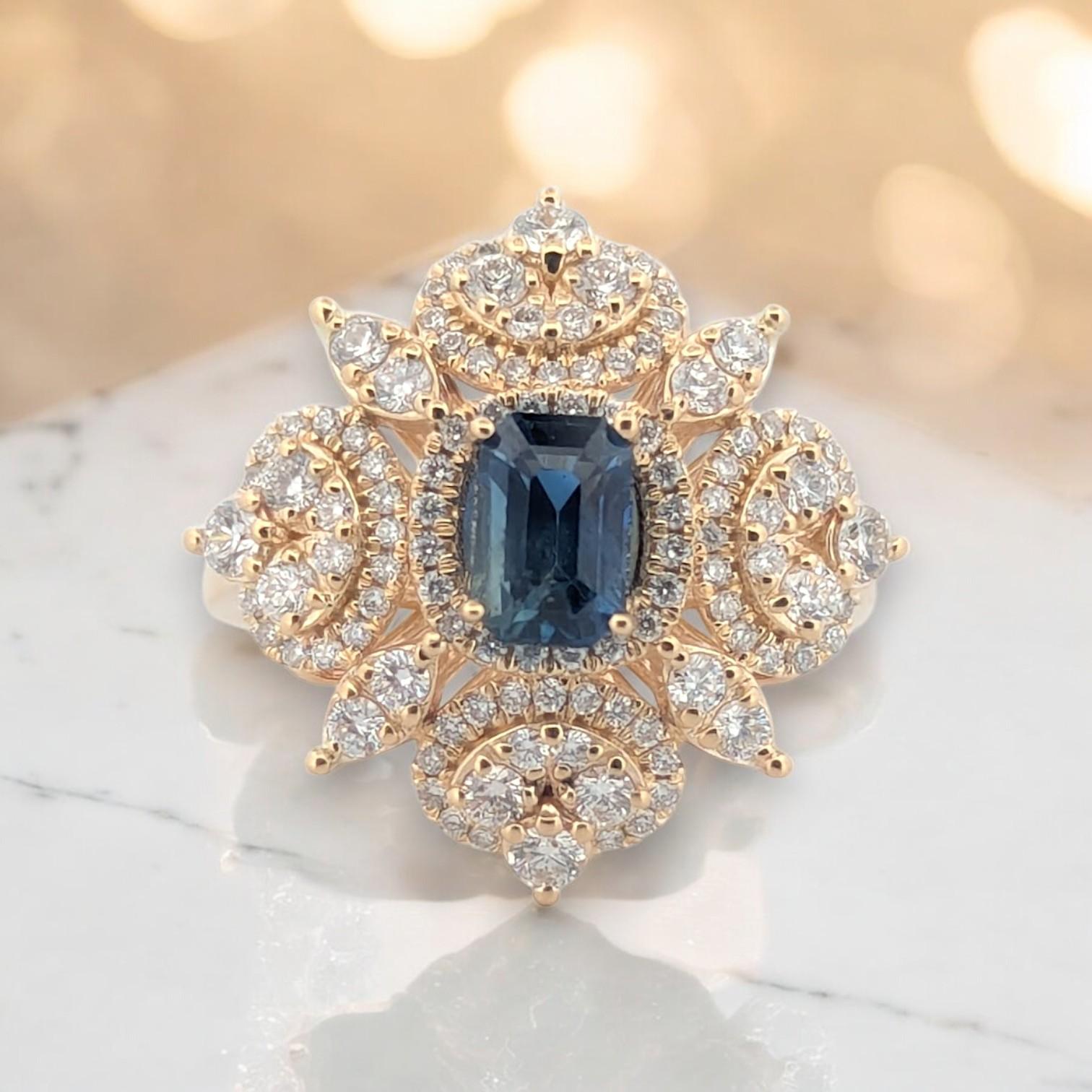 Women's Zinnia  14K Yellow Gold Sapphire & Diamond Cocktail Ring   Size 6.5 For Sale