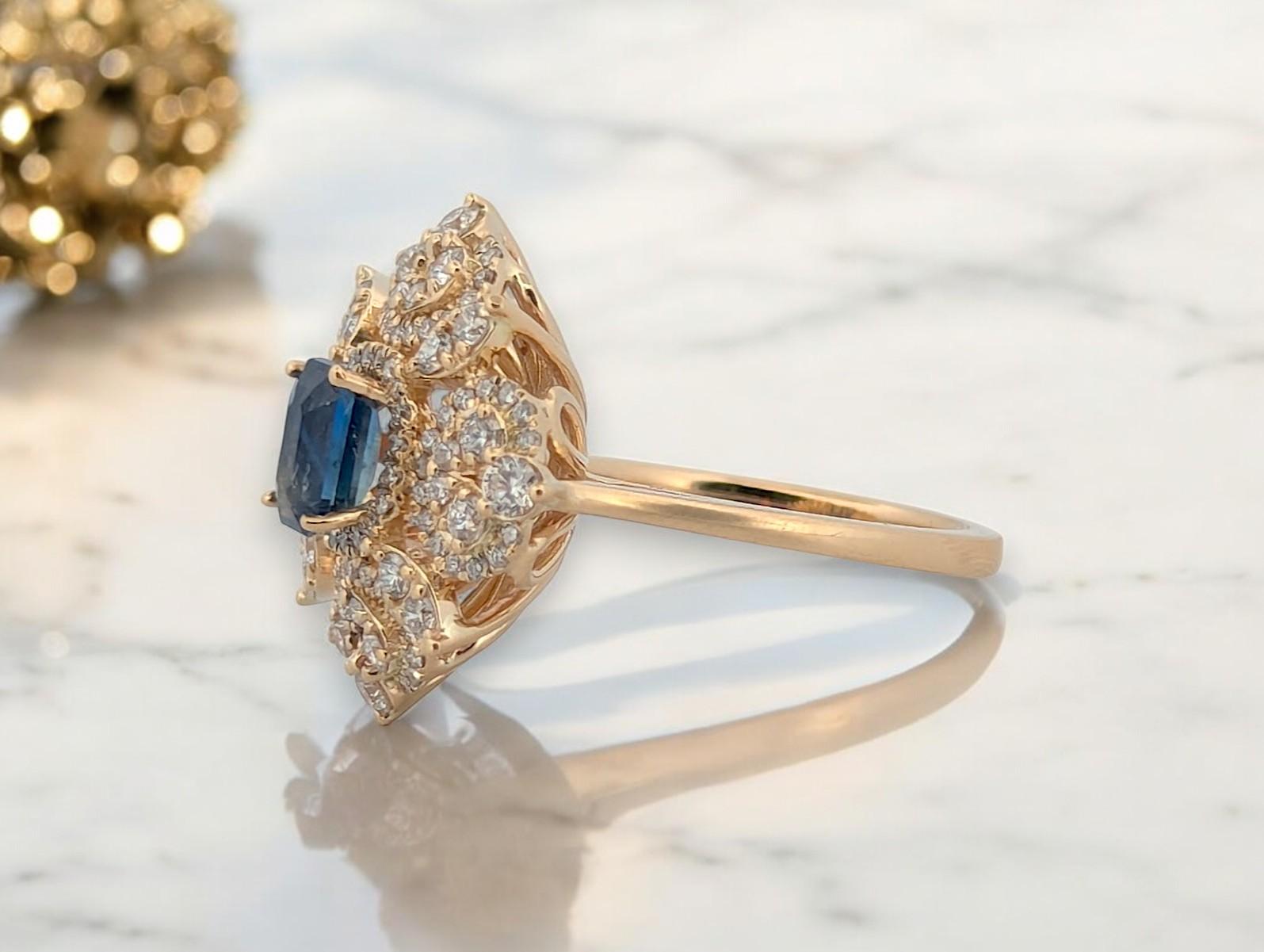 Zinnia  14K Yellow Gold Sapphire & Diamond Cocktail Ring   Size 6.5 For Sale 1