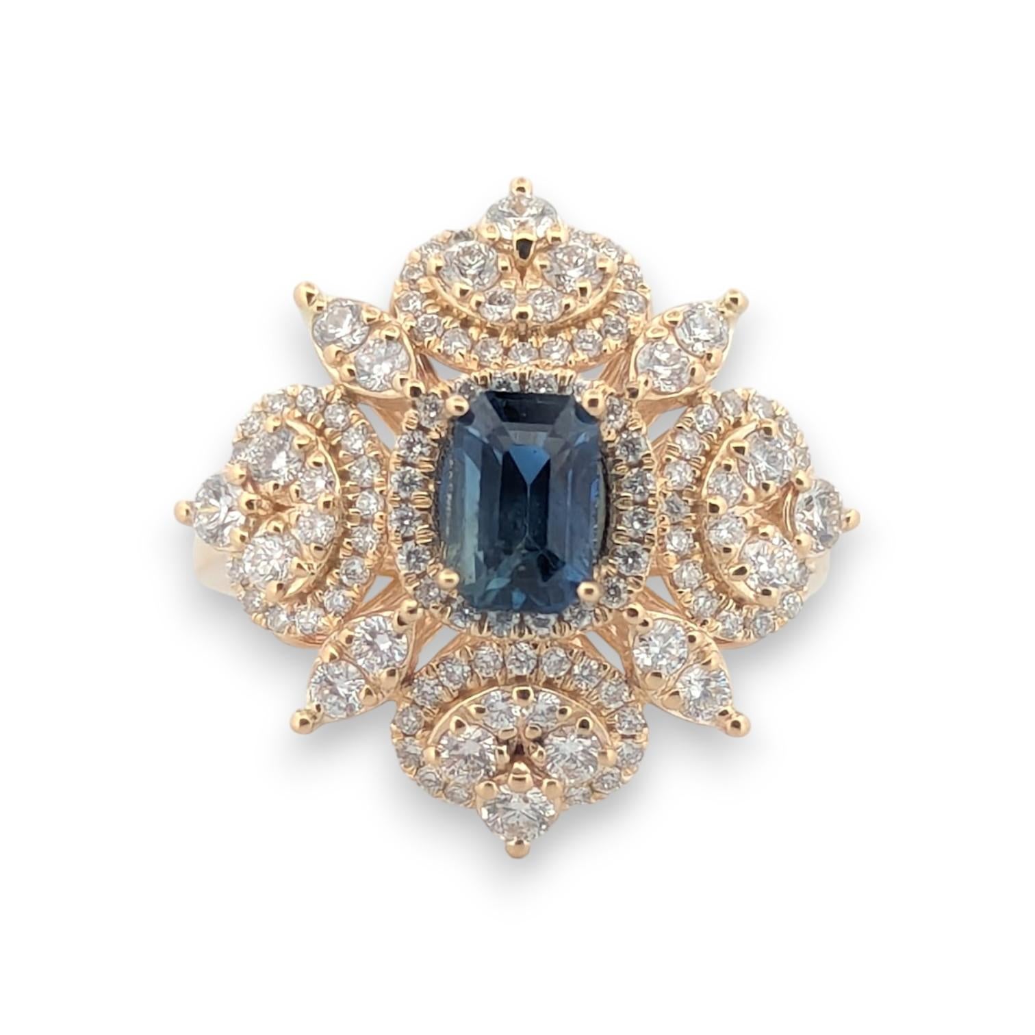 Zinnia  14K Yellow Gold Sapphire & Diamond Cocktail Ring   Size 6.5 For Sale