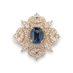 Zinnia  14K Yellow Gold Sapphire & Diamond Cocktail Ring   Size 6.5