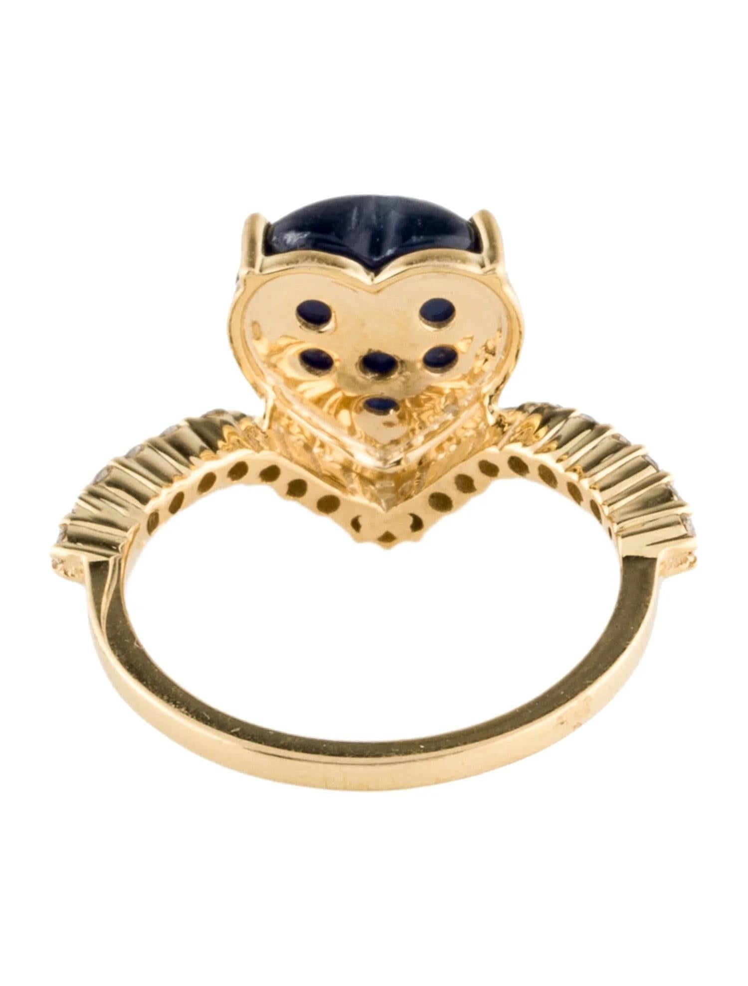 Taille cabochon Bague cocktail en or jaune 14 carats, saphir et diamants, taille 6,25 en vente