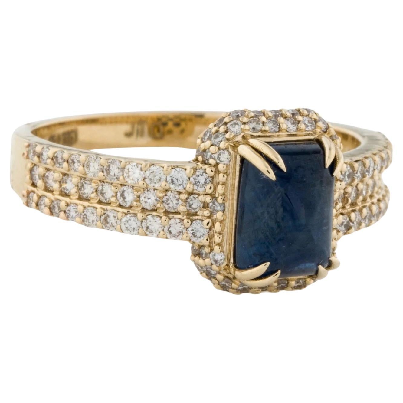 14K Gelbgold Saphir & Diamant Cocktail-Ring, Größe 6,5