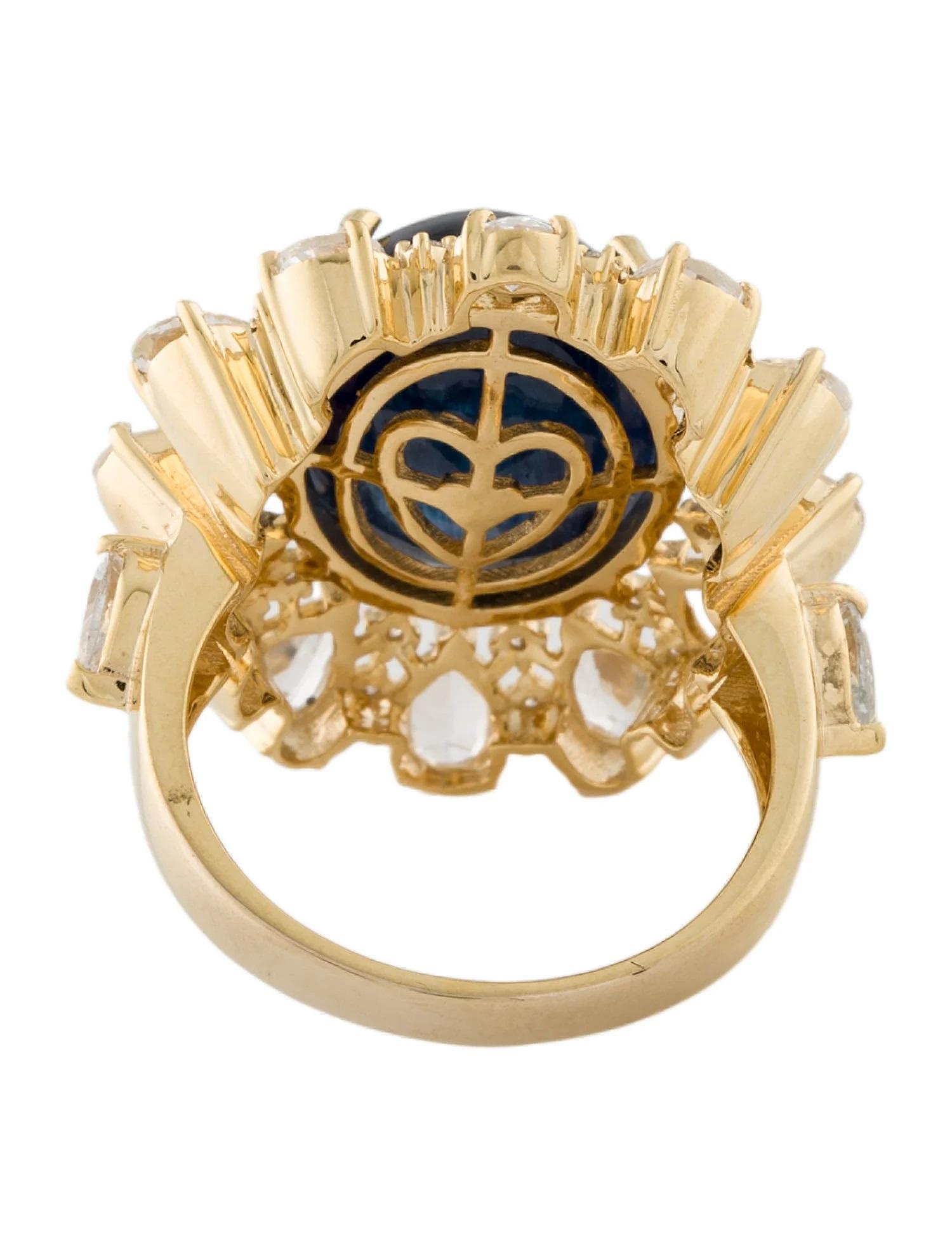 Pear Cut 14K Yellow Gold Sapphire & Diamond Cocktail Ring, Size 6.75  Faceted Pear Shape For Sale