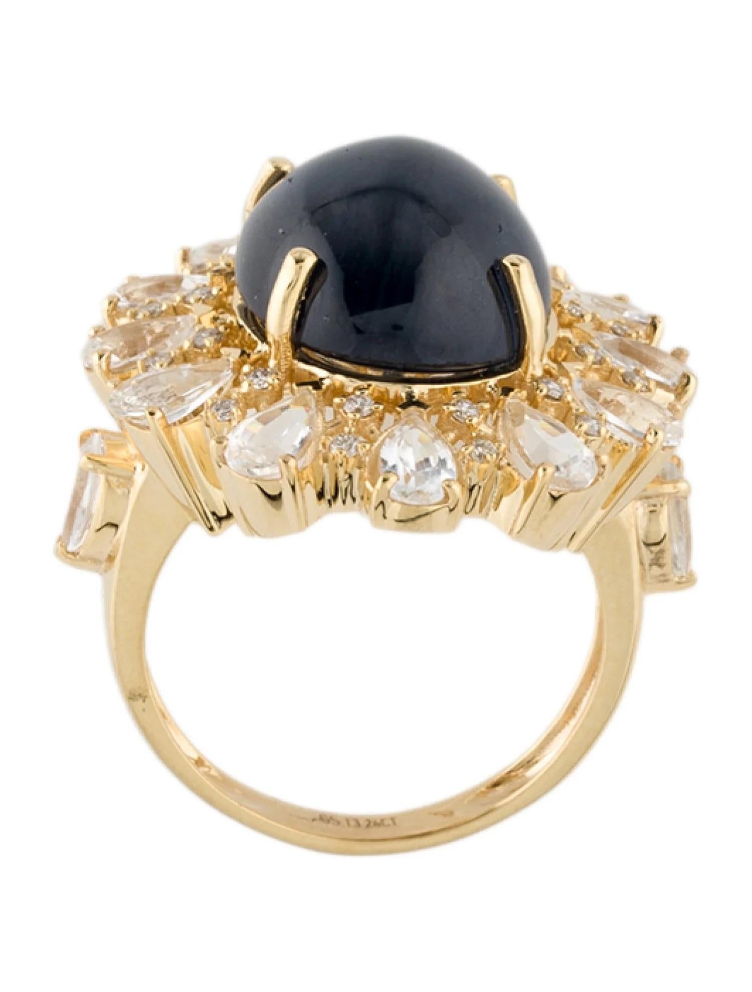 14K Yellow Gold Sapphire & Diamond Cocktail Ring, Size 6.75  Faceted Pear Shape In New Condition For Sale In Holtsville, NY