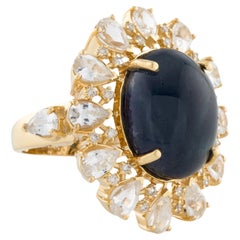 14K Yellow Gold Sapphire & Diamond Cocktail Ring, Size 6.75  Faceted Pear Shape