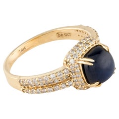 14K Yellow Gold Sapphire & Diamond Cocktail Ring, Size 6.75