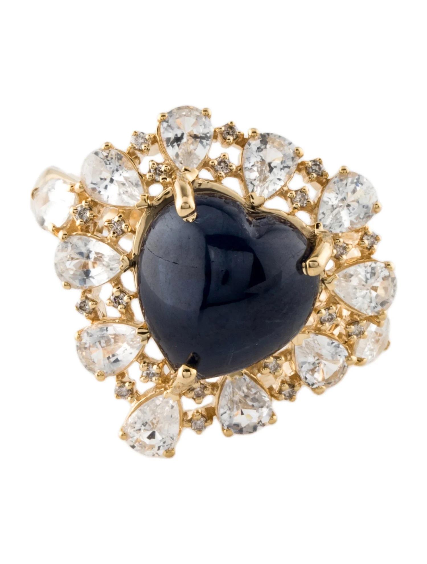 Artist 14K Yellow Gold Sapphire & Diamond Cocktail Ring, Size 7  1.90 Carat Pear Modif