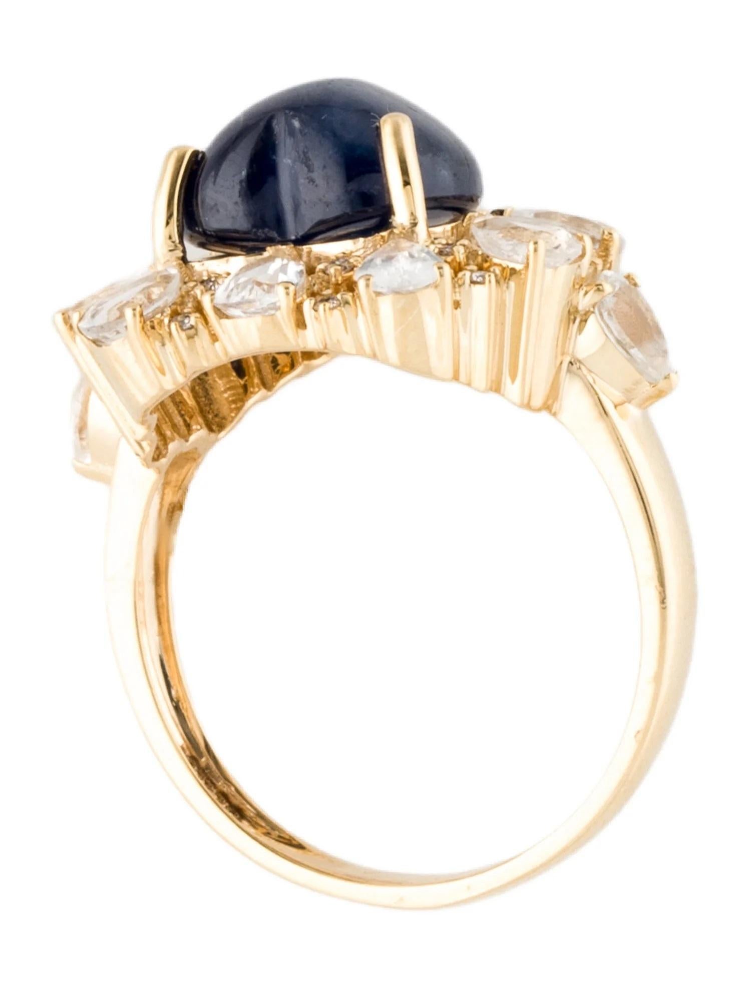 14K Yellow Gold Sapphire & Diamond Cocktail Ring, Size 7  1.90 Carat Pear Modif In New Condition In Holtsville, NY