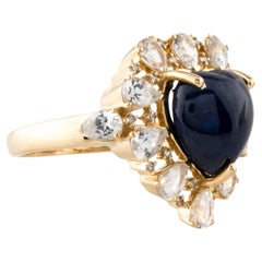 14K Yellow Gold Sapphire & Diamond Cocktail Ring, Size 7  1.90 Carat Pear Modif