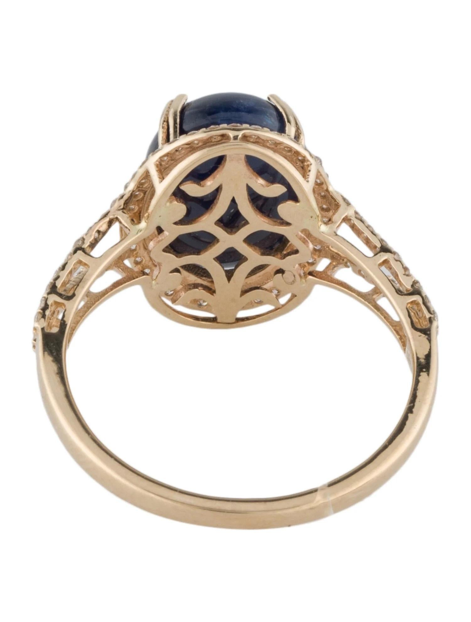 Brilliant Cut 14K Yellow Gold Sapphire & Diamond Cocktail Ring Size 7  Blue Sapphire For Sale