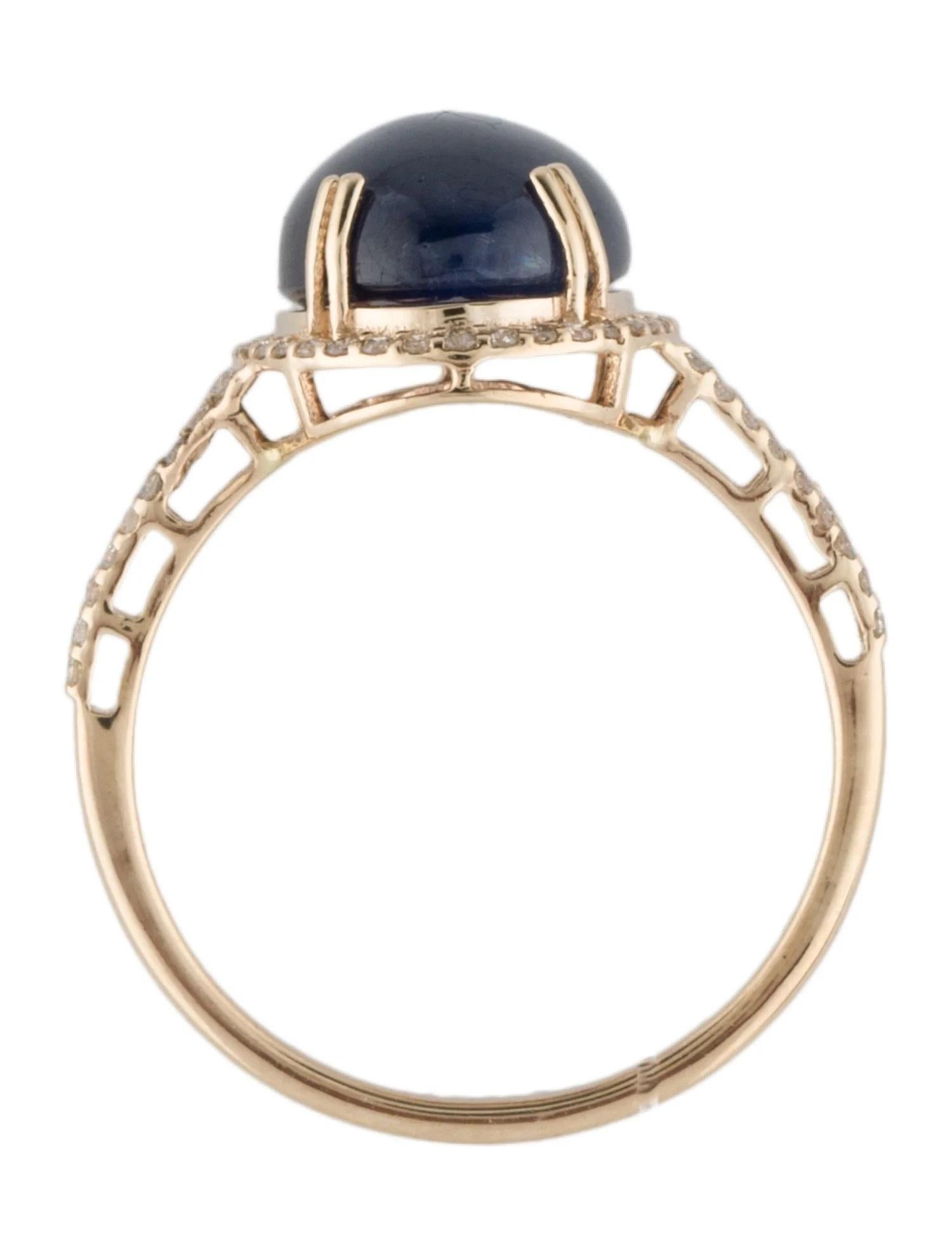 14K Yellow Gold Sapphire & Diamond Cocktail Ring Size 7  Blue Sapphire In New Condition For Sale In Holtsville, NY