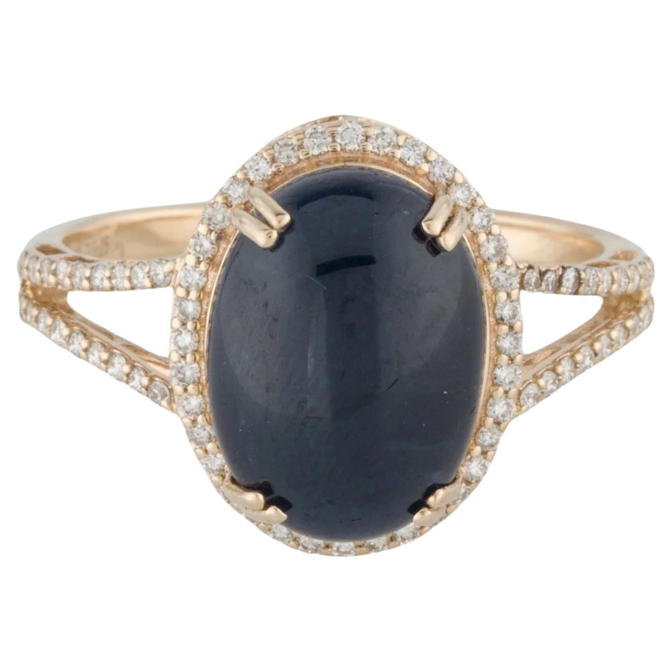 14K Yellow Gold Sapphire & Diamond Cocktail Ring Size 7  Blue Sapphire