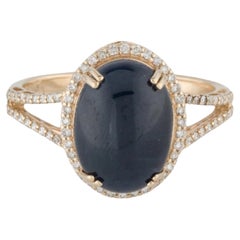 14K Yellow Gold Sapphire & Diamond Cocktail Ring Size 7  Blue Sapphire