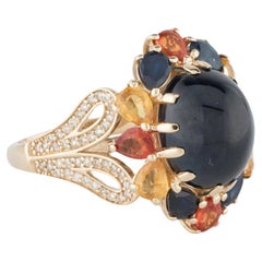 14K Yellow Gold Sapphire 
Diamond Cocktail Ring Size 7 Featuring Pear Modified