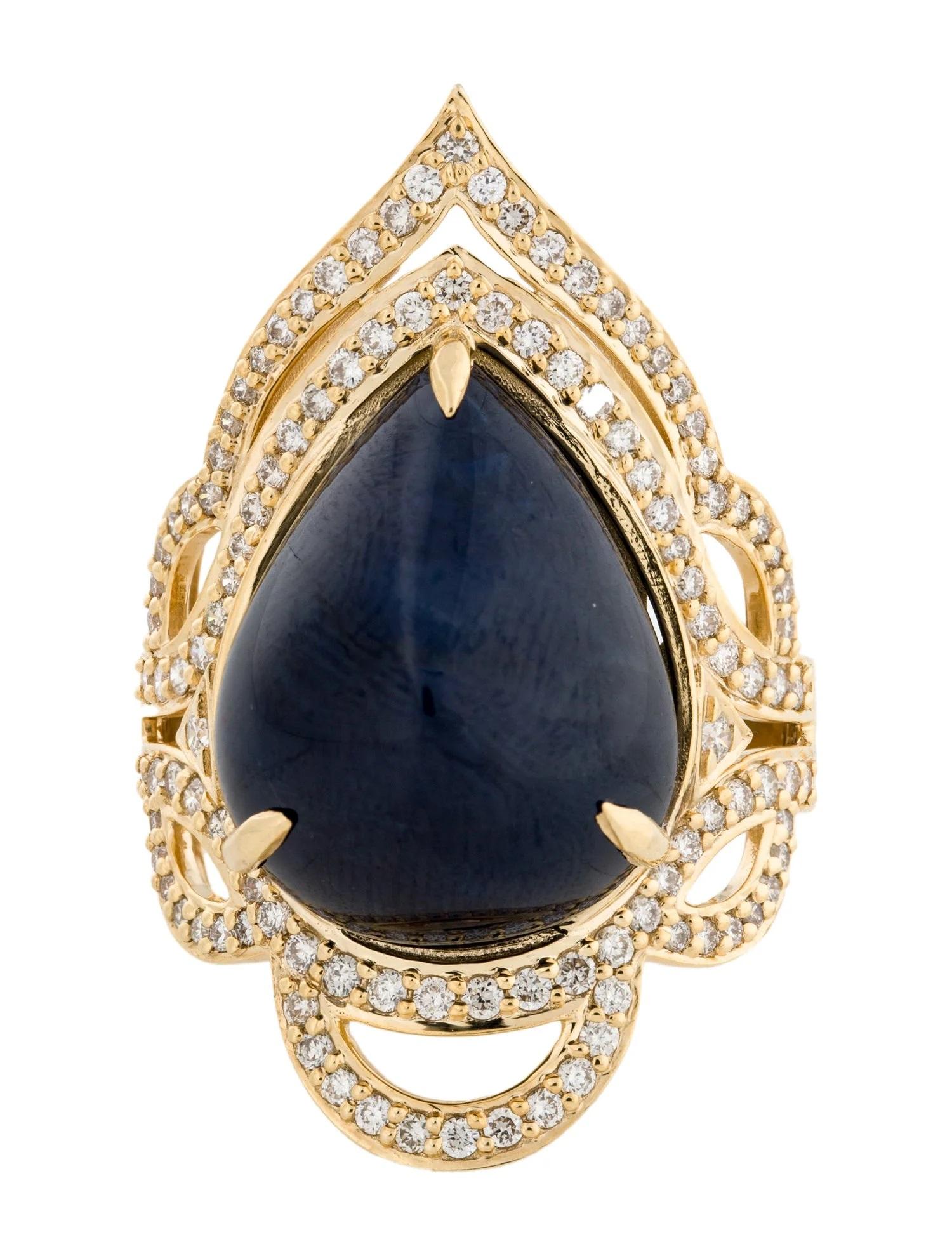Artisan 14K Yellow Gold Sapphire & Diamond Cocktail Ring Size 7 For Sale