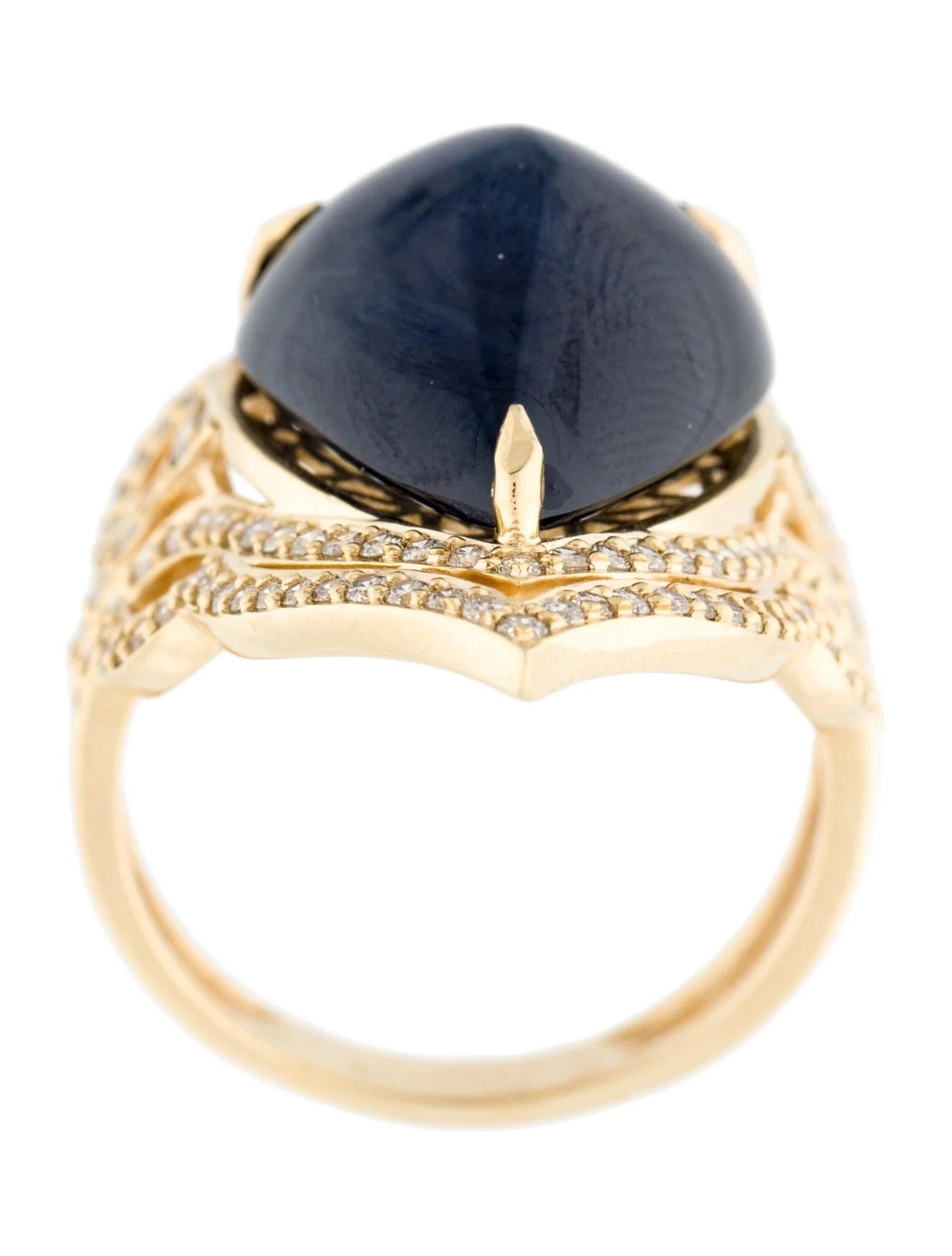Round Cut 14K Yellow Gold Sapphire & Diamond Cocktail Ring Size 7 For Sale
